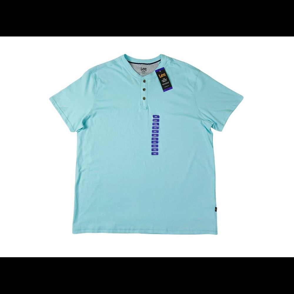 Lee Men’s 2XL Perfect Fit S/S Comfort Premium Yarns Henley Shirt Aqua NWT